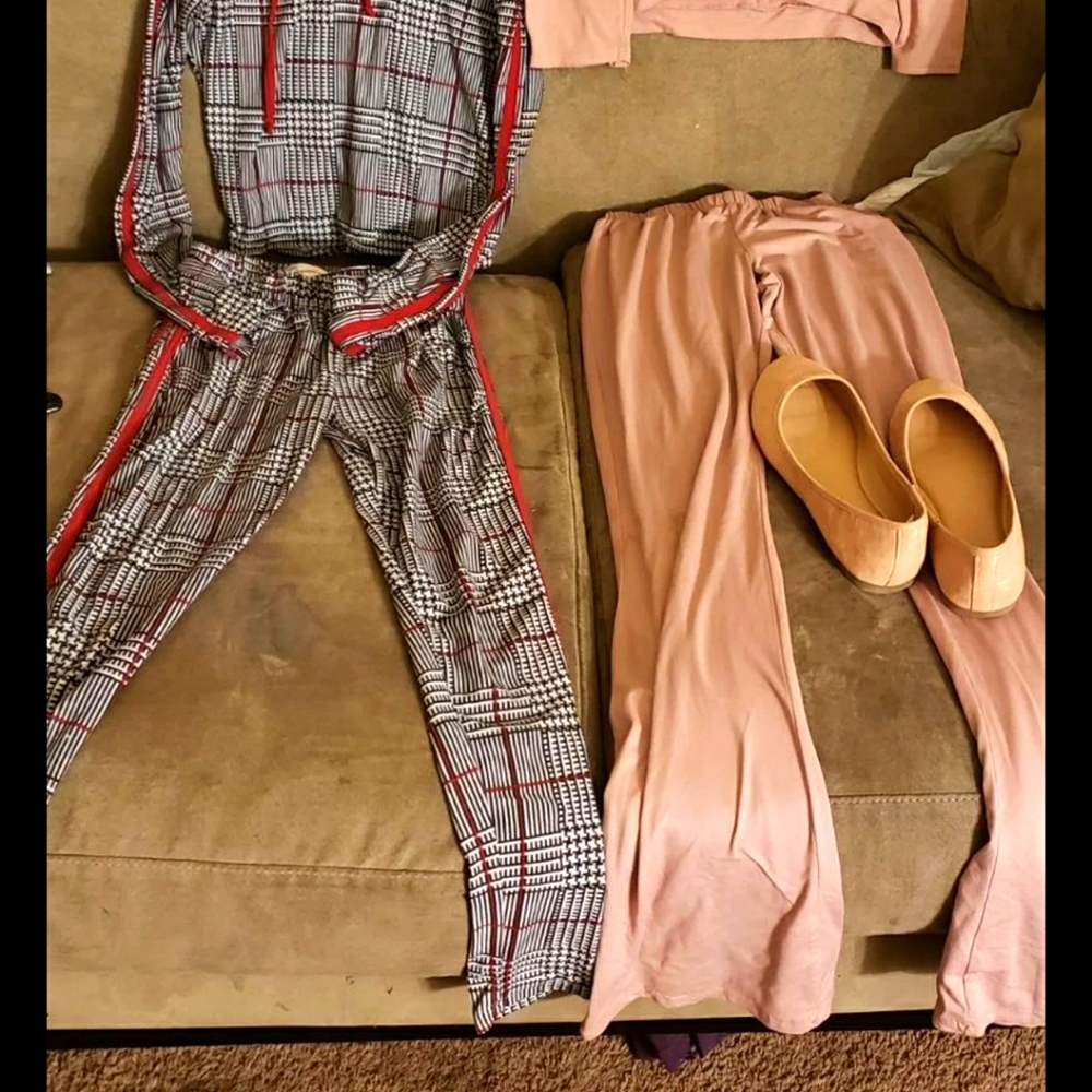 Pink crop top and flare bell bottom set soft mauve